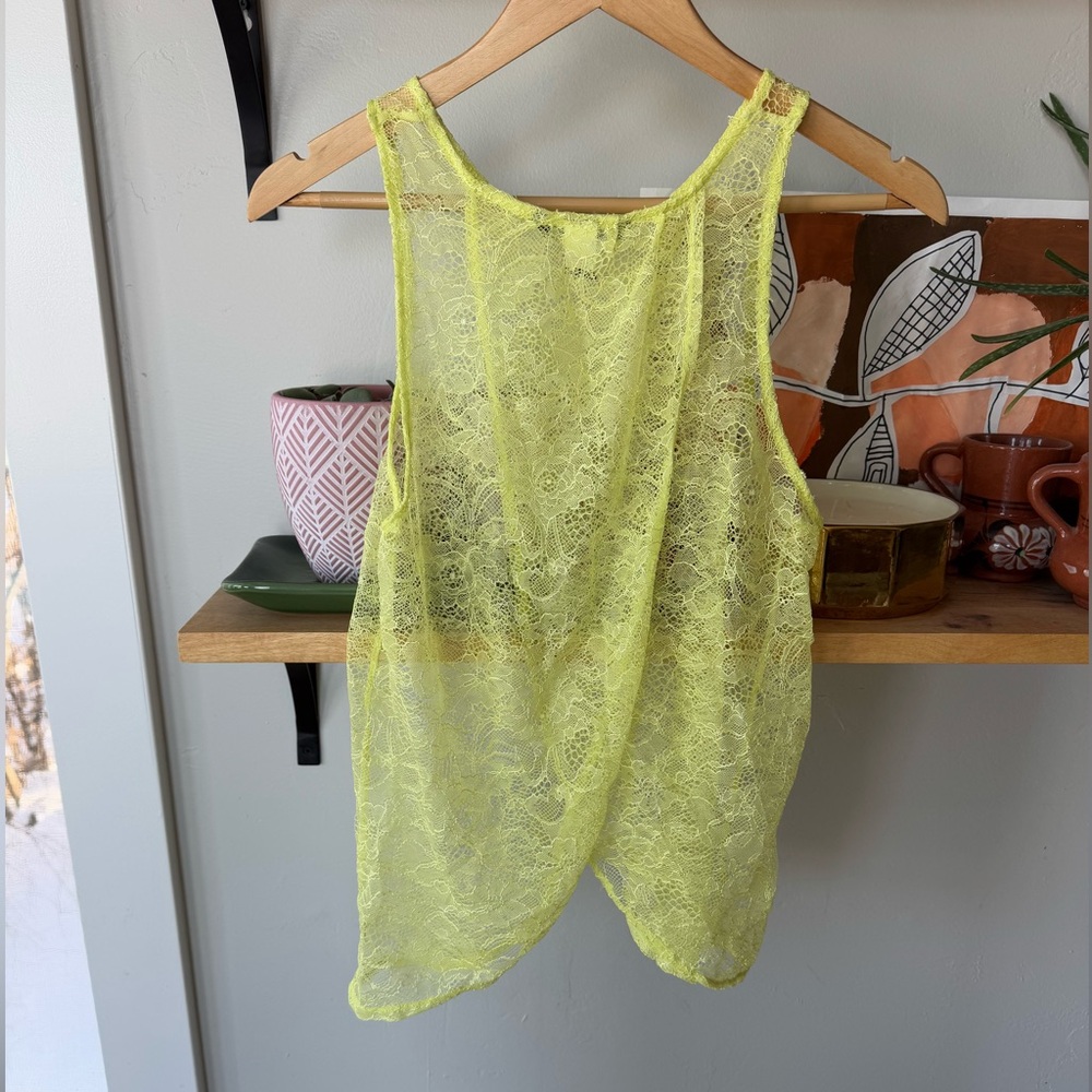 Victoria’s Secret Neon Yellow Sheer Lace Cross Back Tank Top Swim Cover Up Small - Picture 6 of 13
